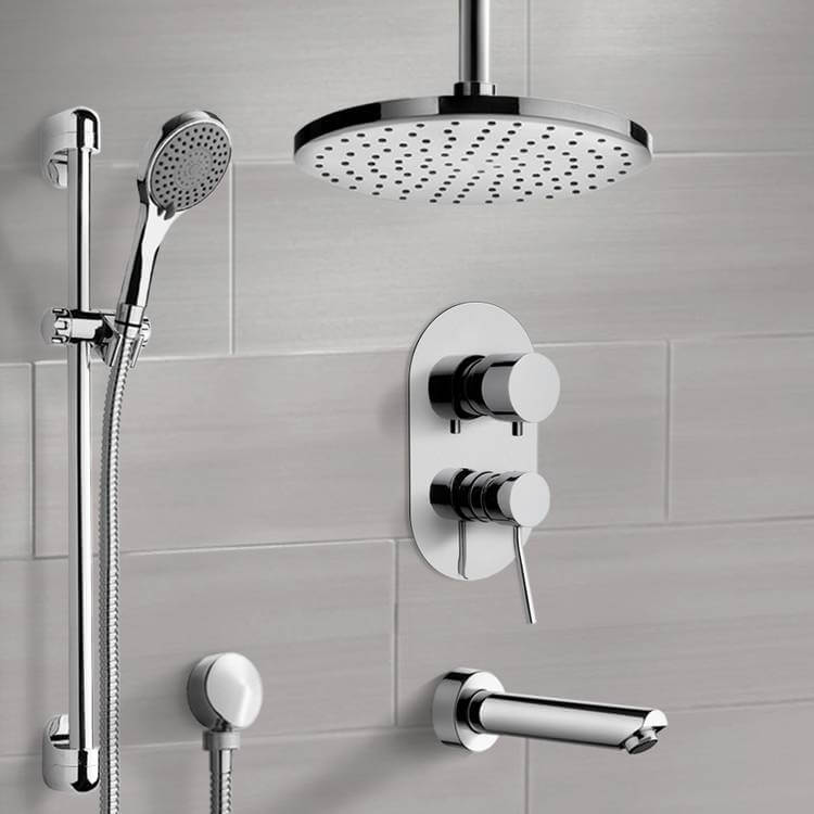 Remer TSR50-8 Chrome Tub and Shower System with 8 Inch Ceiling Rain Shower Head and Hand Shower